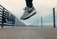 Jumping in the air wearing shoes