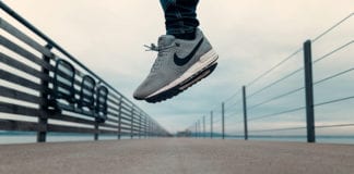 Jumping in the air wearing shoes